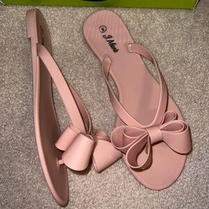 NIB Nude Blush 3tier Bow Flip-Flops Sandals Beach Flat Rain Jelly Shoes (9)
